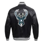 Milwaukee Bucks Script Tail Black Satin Jacket