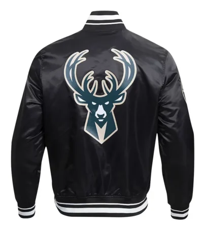 Milwaukee Bucks Script Tail Black Satin Jacket