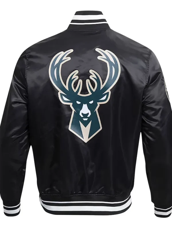 Milwaukee Bucks Script Tail Black Satin Jacket