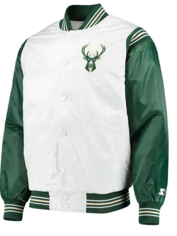 Milwaukee Bucks Starter Satin White And Green Jacket