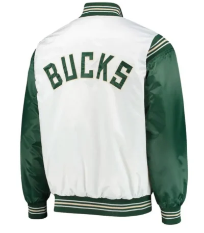 Milwaukee Bucks Starter Satin White And Green Jacket