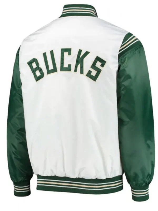 Milwaukee Bucks Starter Satin White And Green Jacket