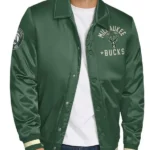Milwaukee Bucks Stitch Applique Hunter Green Satin Jacket