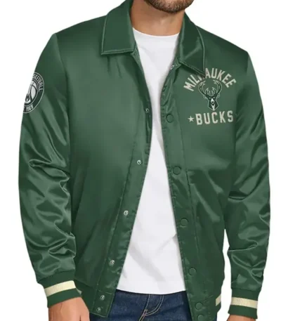 Milwaukee Bucks Stitch Applique Hunter Green Satin Jacket