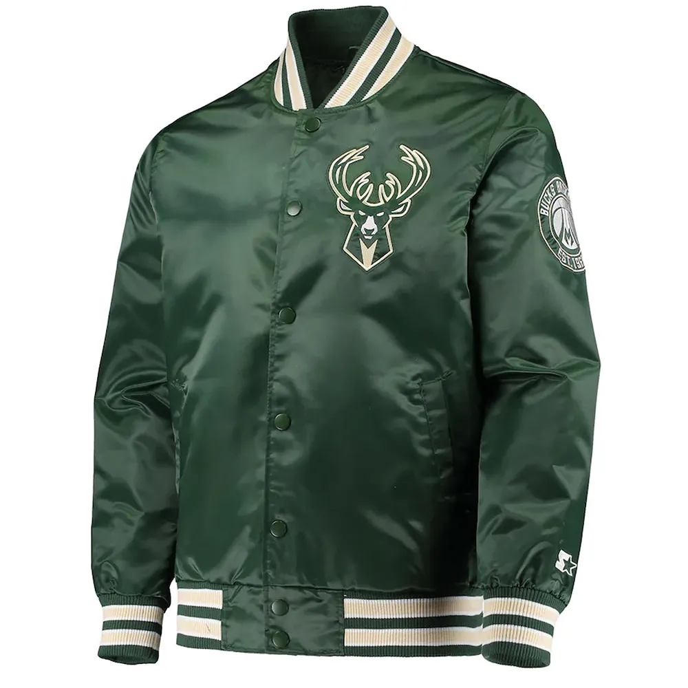 Milwaukee Bucks The Diamond Hunter Green Satin Jacket Milwaukee Bucks The Diamond Hunter Green Satin Jacket