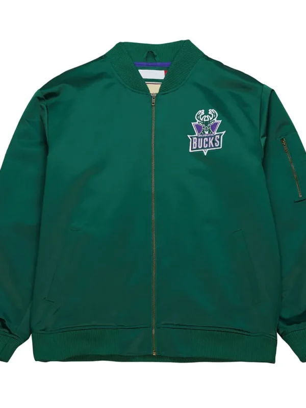 Milwaukee Bucks Vintage Logo Green Lightweight Satin Jacket