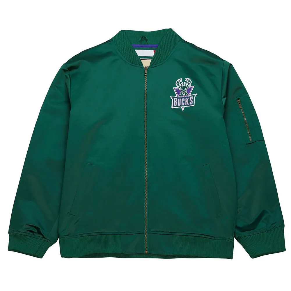 Milwaukee Bucks Vintage Logo Green Lightweight Satin Jacket Milwaukee Bucks Vintage Logo Green Lightweight Satin Jacket