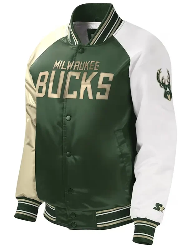 Milwaukee Bucks Youth Hunter Green Varsity Satin Jacket