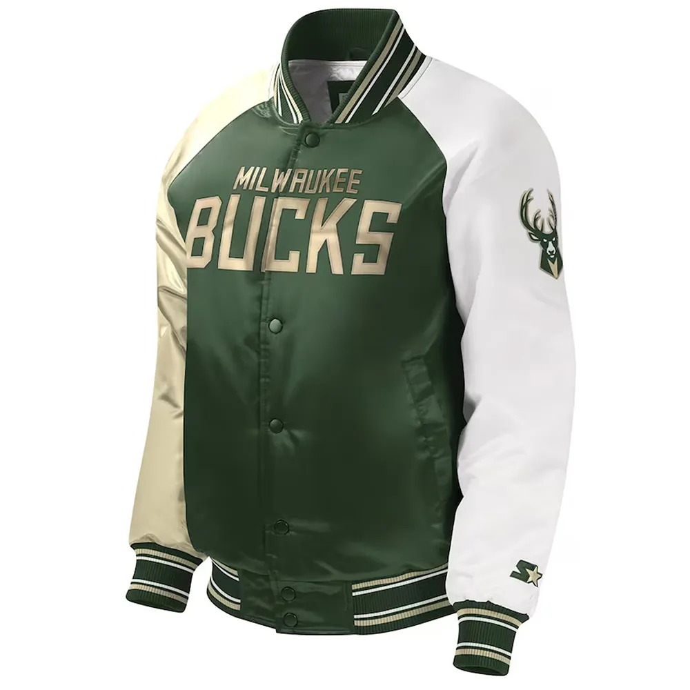 Milwaukee Bucks Youth Hunter Green Varsity Satin Jacket Milwaukee Bucks Youth Hunter Green Varsity Satin Jacket