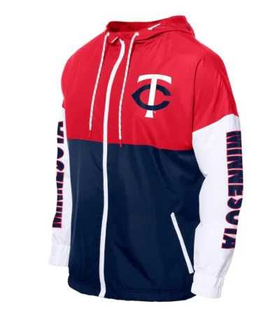 Minnesota Twins Color Block Navy-Red Hoodie Windbreaker