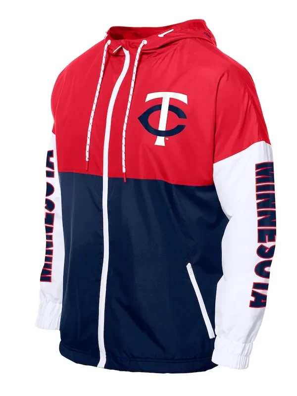Minnesota Twins Color Block Navy-Red Hoodie Windbreaker