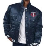 Minnesota Twins Navy Silver Tab Trucker Satin Jacket