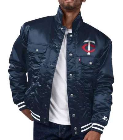 Minnesota Twins Navy Silver Tab Trucker Satin Jacket