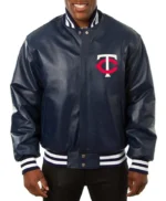 Minnesota Twins Navy Varsity Leather Jacket