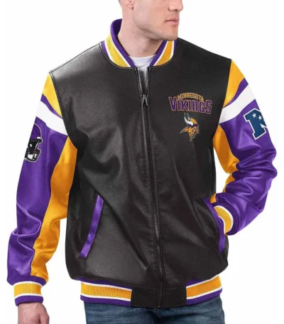 Minnesota Vikings Black Varsity Full-Zip Leather Jacket