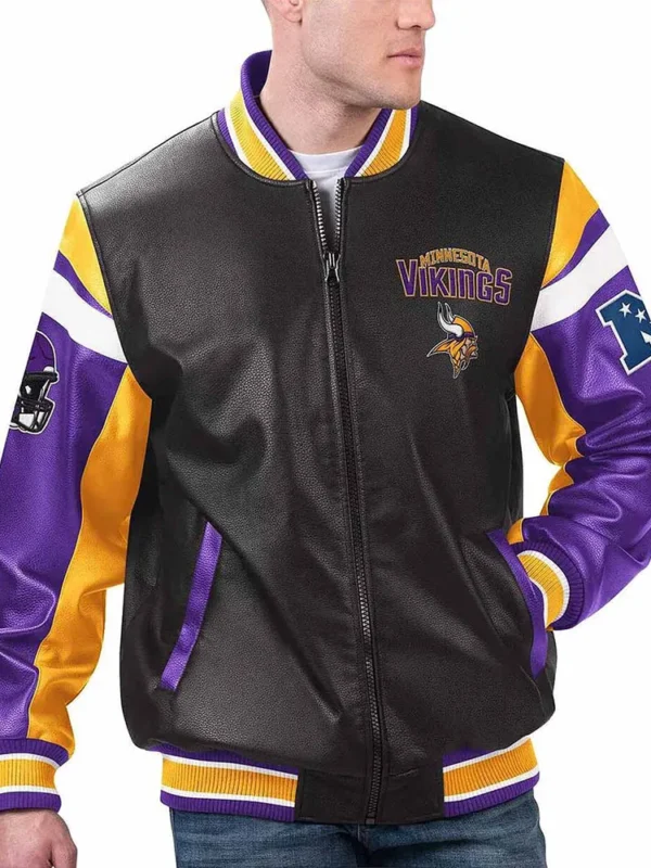 Minnesota Vikings Black Varsity Full-Zip Leather Jacket