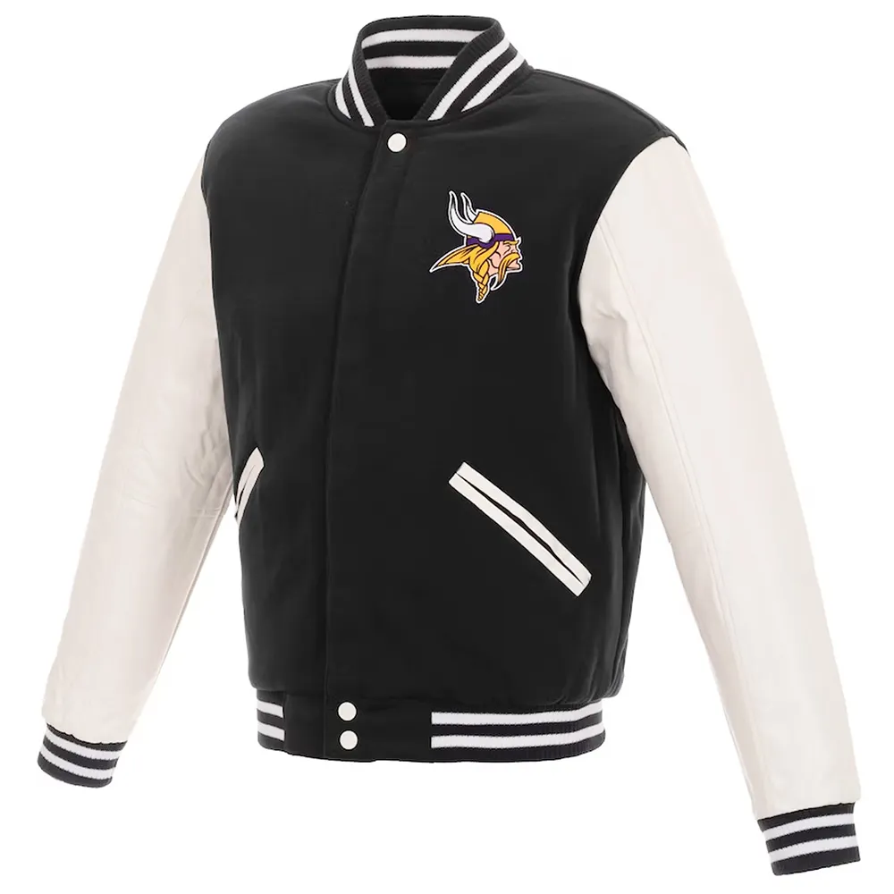 Minnesota Vikings Black and White Varsity Jacket Minnesota Vikings Black and White Varsity Jacket