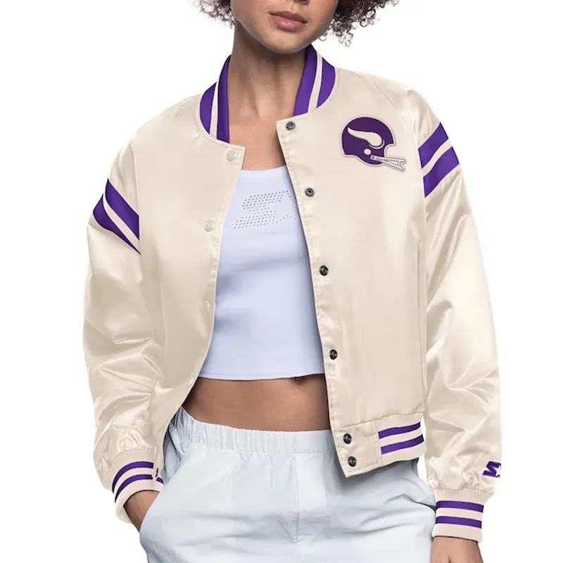 Minnesota Vikings Cream Full Count Satin Jacket Minnesota Vikings Cream Full Count Satin Jacket