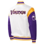 Minnesota Vikings Throwback Warm Up Pitch Varsity White-Purple Satin Jacket