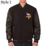 Minnesota Vikings Varsity Black Wool and Leather Jacket