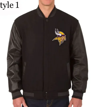 Minnesota Vikings Varsity Black Wool and Leather Jacket