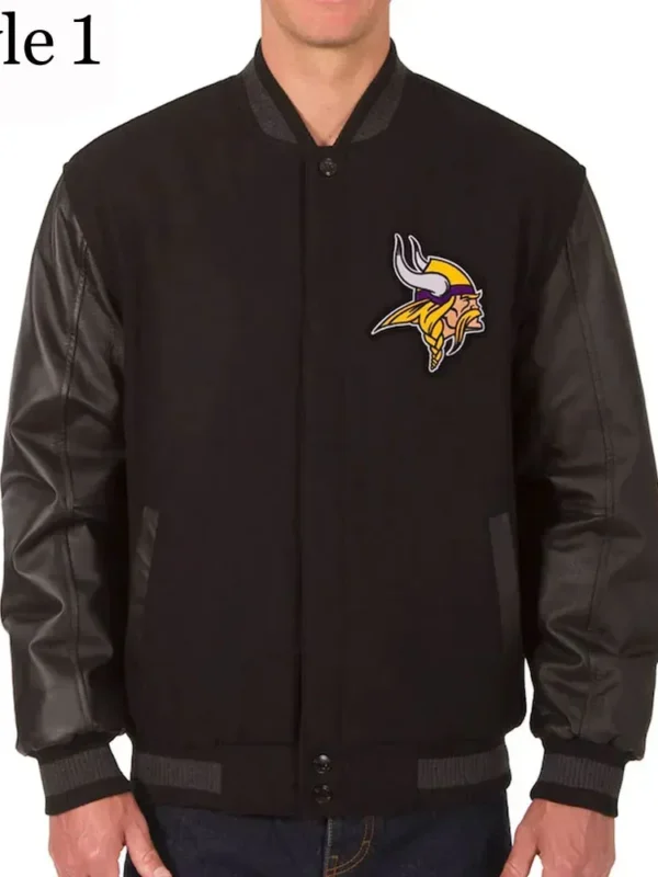 Minnesota Vikings Varsity Black Wool and Leather Jacket
