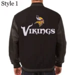 Minnesota Vikings Varsity Black Wool and Leather Jacket