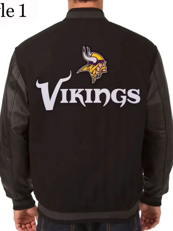 Minnesota Vikings Varsity Black Wool and Leather Jacket