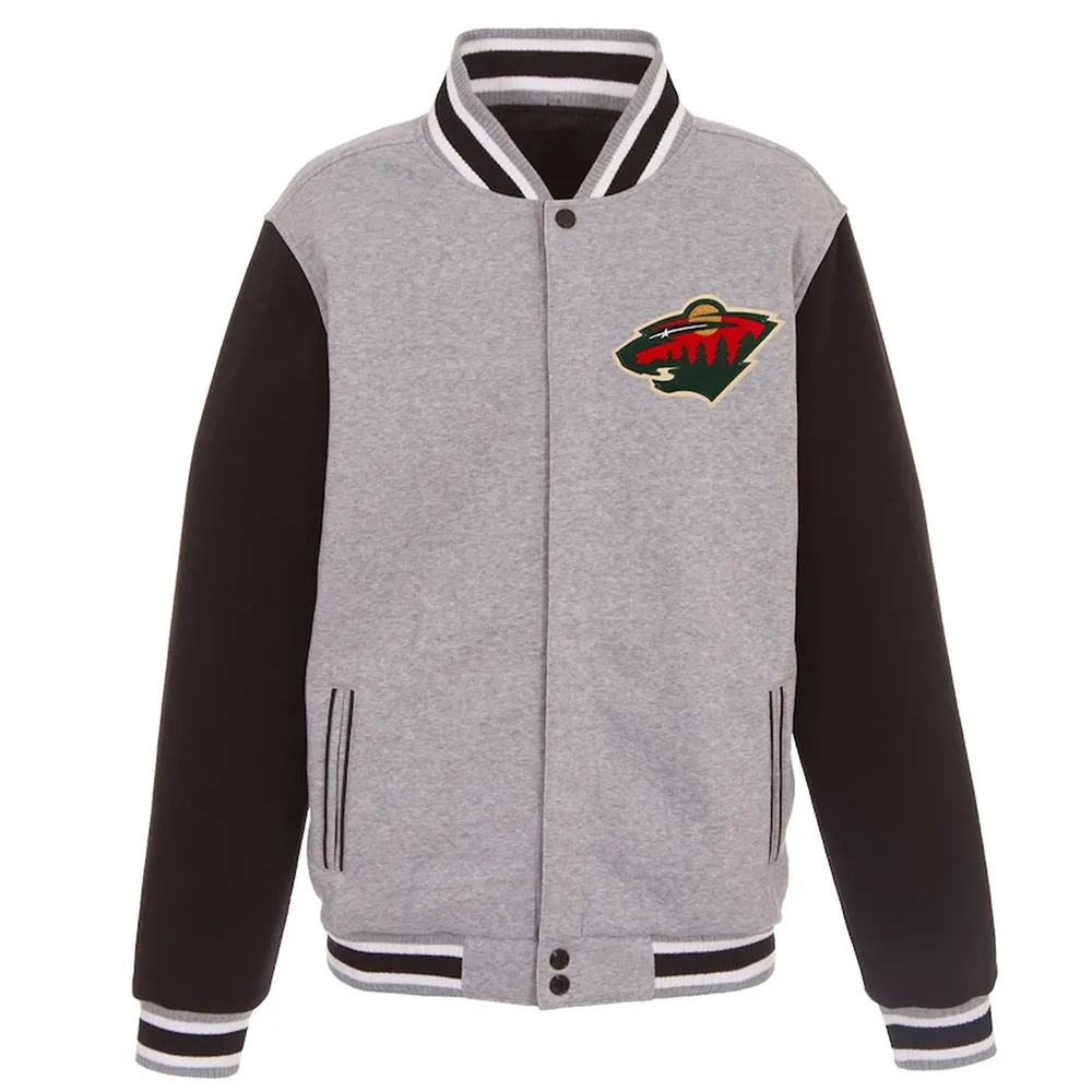 Minnesota Wild Gray and Black Varsity Wool Jacket Minnesota Wild Gray and Black Varsity Wool Jacket