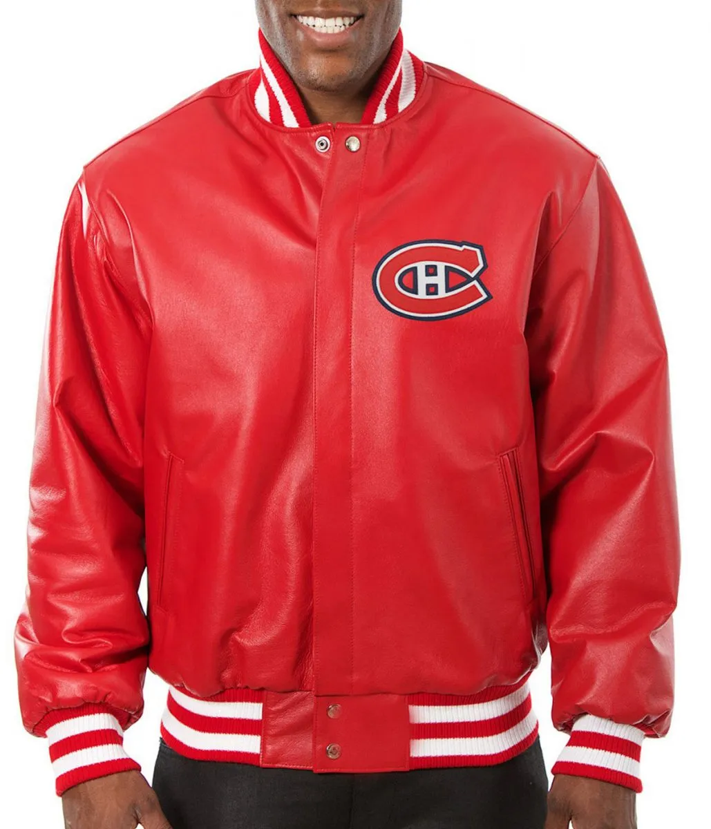 Montreal Canadiens Bomber Red Leather Jacket Montreal Canadiens Bomber Red Leather Jacket
