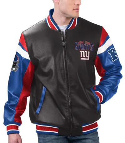 NY Giants Black Varsity Full-Zip Leather Jacket