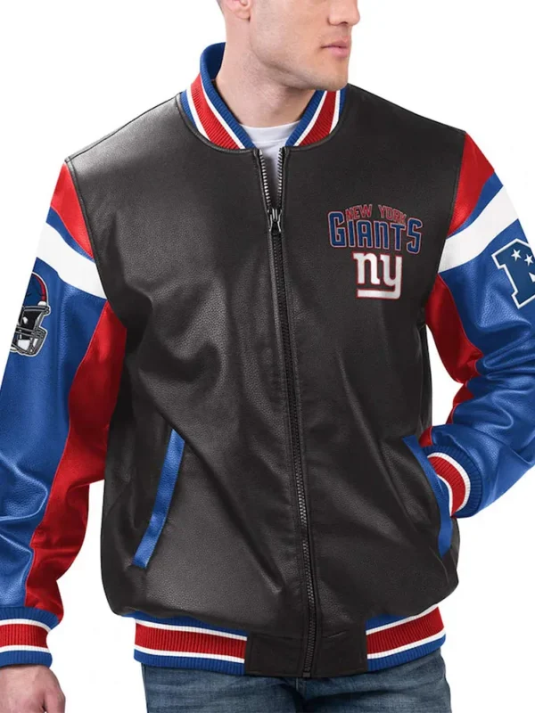 NY Giants Black Varsity Full-Zip Leather Jacket
