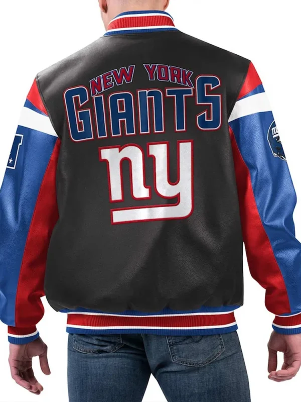 NY Giants Black Varsity Full-Zip Leather Jacket