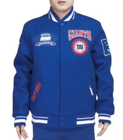 NY Giants Crest Emblem Blue Varsity Jacket