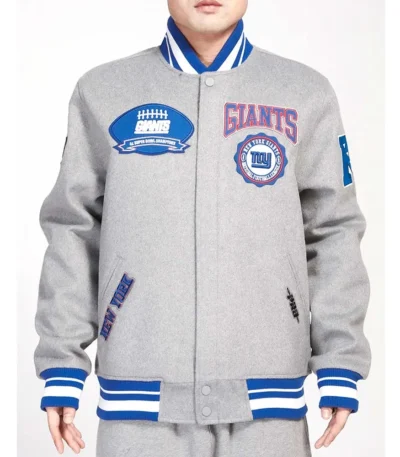 NY Giants Crest Emblem Gray Varsity Wool Jacket