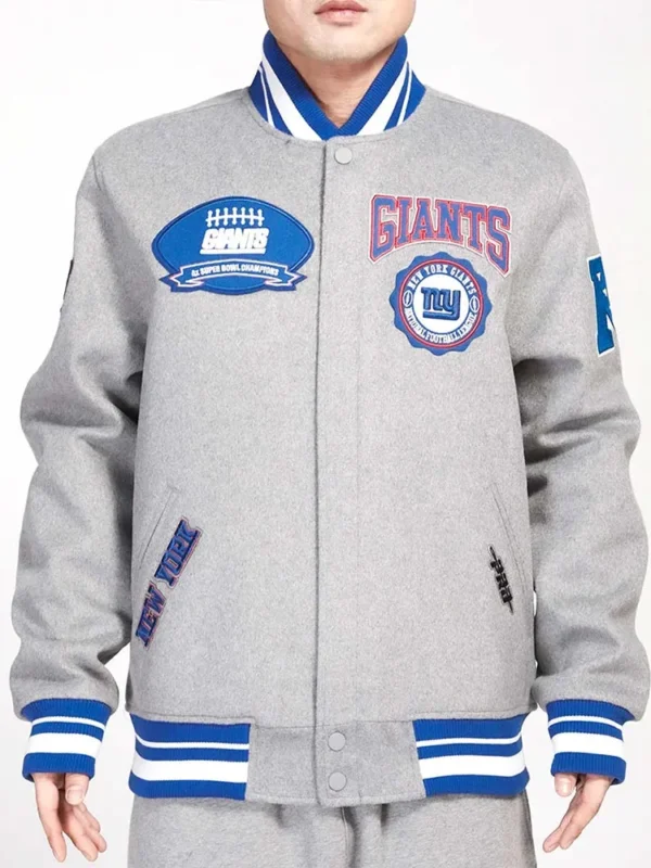 NY Giants Crest Emblem Gray Varsity Wool Jacket