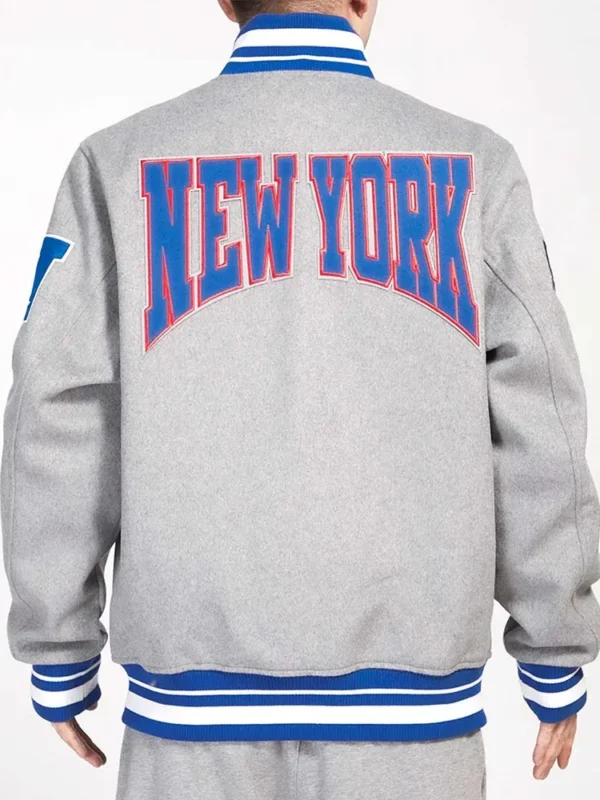 NY Giants Crest Emblem Gray Varsity Wool Jacket