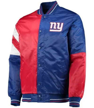 NY Giants Leader Red and Blue Full-Snap Satin Varsity Jacket