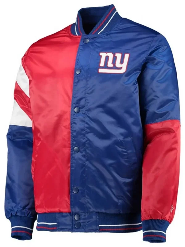 NY Giants Leader Red and Blue Full-Snap Satin Varsity Jacket