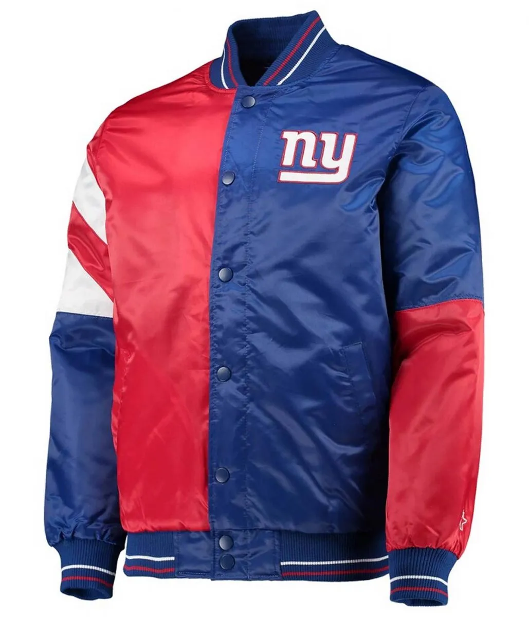 NY Giants Leader Red and Blue Full-Snap Satin Varsity Jacket NY Giants Leader Red and Blue Full-Snap Satin Varsity Jacket