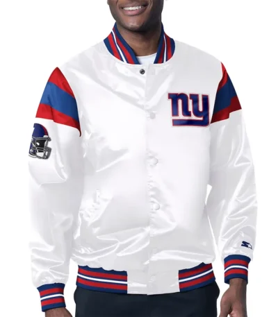NY Giants Midweight White Satin Jacket