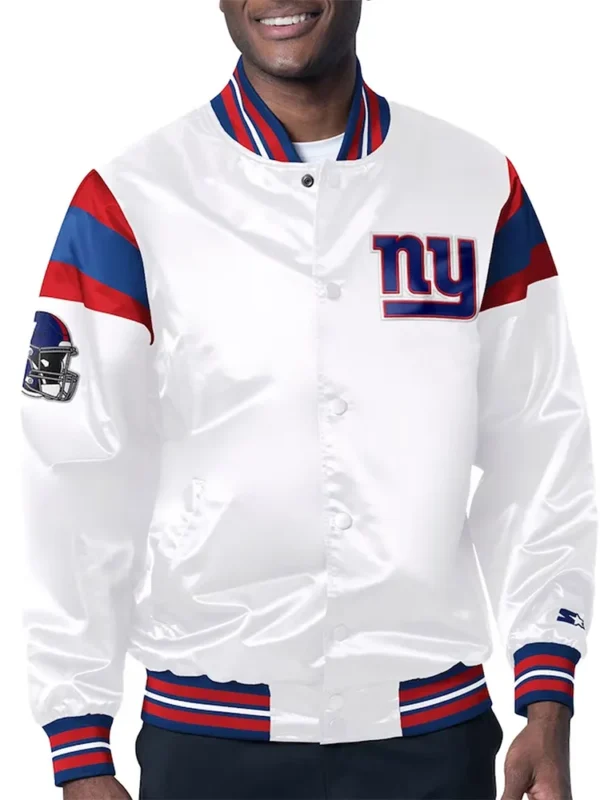 NY Giants Midweight White Satin Jacket