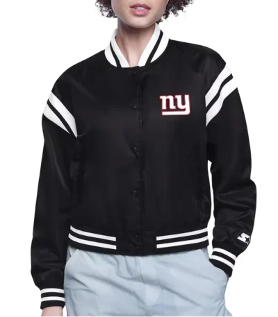 NY Giants Printed Logo Varsity Satin Jacket