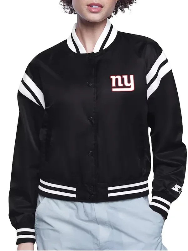 NY Giants Printed Logo Varsity Satin Jacket