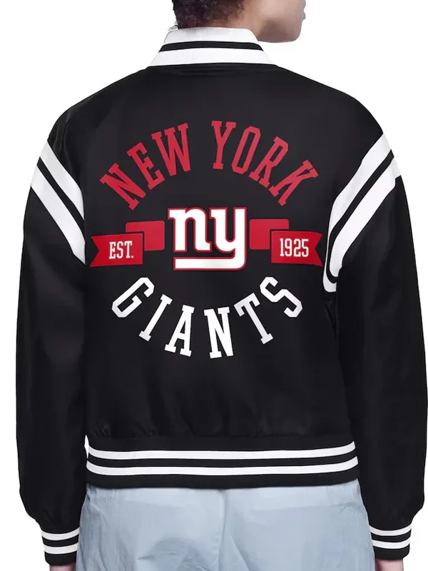 NY Giants Printed Logo Varsity Satin Jacket