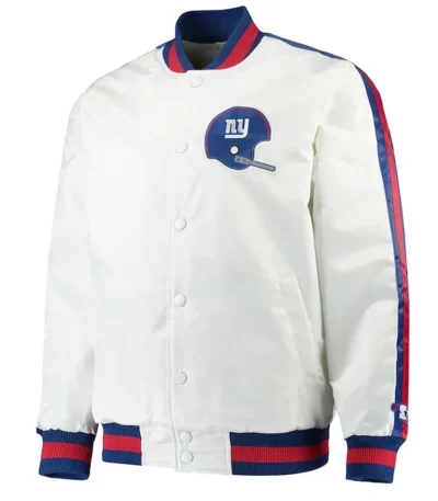 NY Giants Throwback D-Line White Varsity Satin Jacket