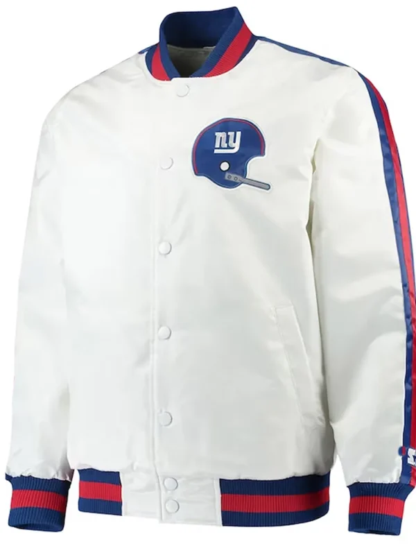NY Giants Throwback D-Line White Varsity Satin Jacket