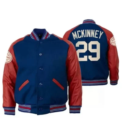 NY Giants Xavier Mckinney Varsity Red and Blue Jacket