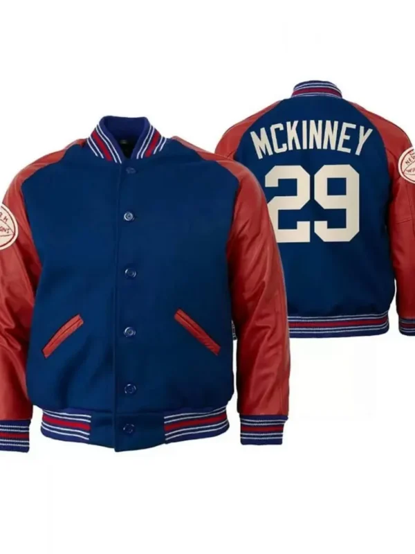 NY Giants Xavier Mckinney Varsity Red and Blue Jacket