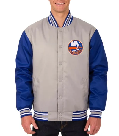 NY Islanders Front Hit Gray and Blue Jacket